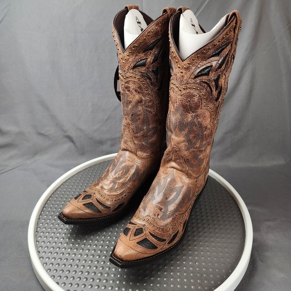 Laredo Boots Womens Size 11‎ Tan Infinity Snip Toe Western Cowgirl Studded 52423